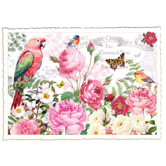 Parrot and Pink Roses Postcard ~ Germany