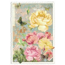 Pastel Rose Collage Glittered Postcard ~ Germany