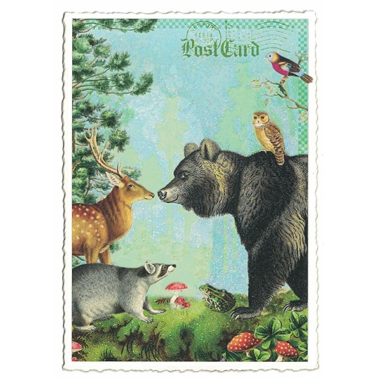 Forest Animal Friends Glittered Postcard ~ Germany