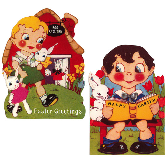 Pair of Easter Children Flat Easter Cards