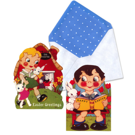 Pair of Easter Children Flat Easter Cards