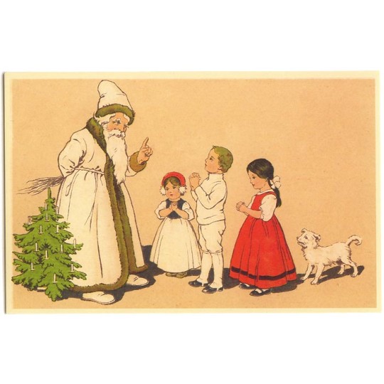 Children with Santa and White Dog Christmas Postcard ~ Germany