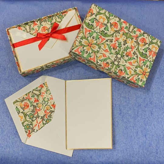 Italian Stationery Folded Card Set ~ 10 Cards + 10 envelopes ~ Rossi Tiled Florentine with Gold Highlights