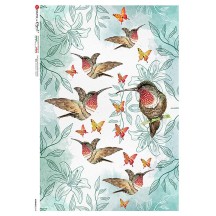 Hummingbirds and Flowers Rice Paper Decoupage Sheet ~ Italy