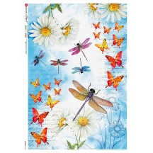 Dragonflies and Flowers Rice Paper Decoupage Sheet ~ Italy