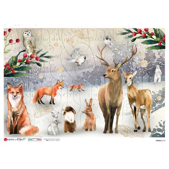 Winter Animals Rice Paper Decoupage Sheet ~ Italy