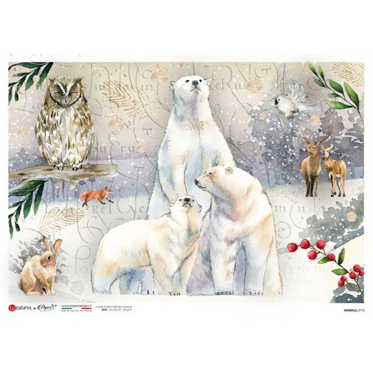 Polar Bears and Winter Animals Rice Paper Decoupage Sheet ~ Italy