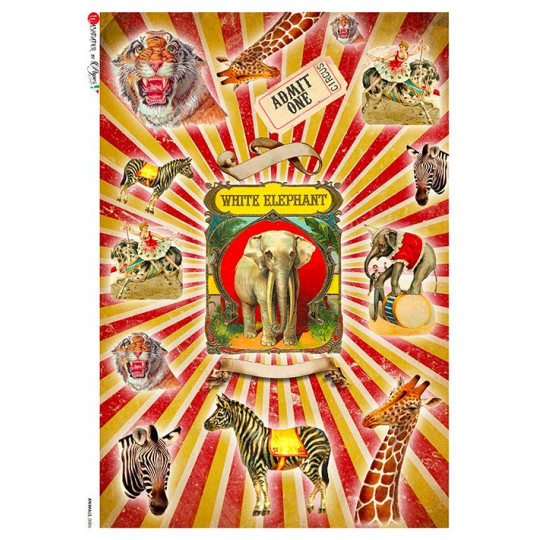 Circus Animals Rice Paper Decoupage Sheet ~ Italy