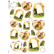 Kitty Cat Valentines and Hearts Rice Paper Decoupage Sheet ~ Italy