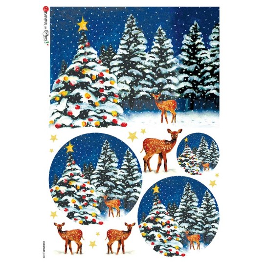 Christmas Tree and Reindeer Rice Paper Decoupage Sheet ~ Italy