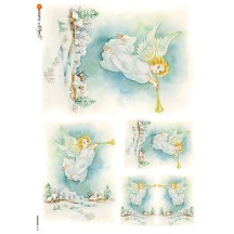 Pastel Christmas Angels with Trumpets Rice Paper Decoupage Sheet ~ Italy