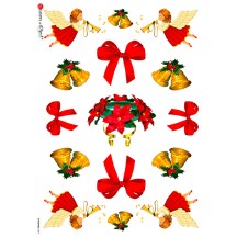 Christmas Bells, Bows and Angels Rice Paper Decoupage Sheet ~ Italy