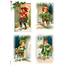 Victorian Children Christmas Rice Paper Decoupage Sheet ~ Italy