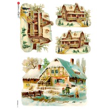 Snowy Houses Rice Paper Decoupage Sheet ~ Italy