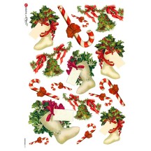 Christmas Stockings and Candy Canes Rice Paper Decoupage Sheet ~ Italy