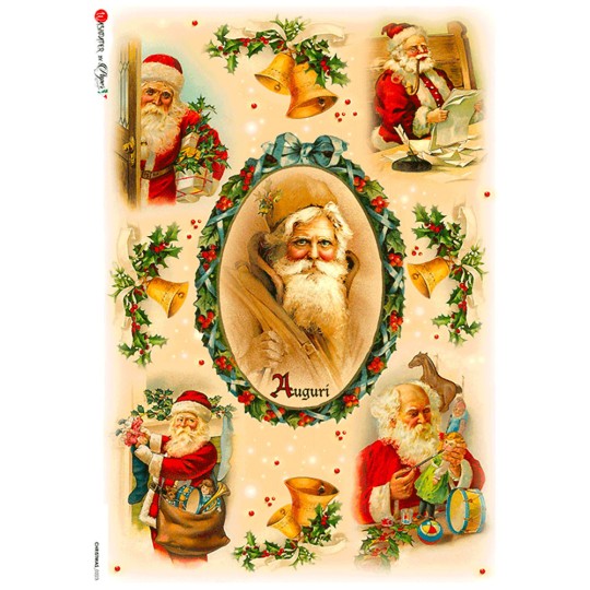 Santa Christmas Scenes Rice Paper Decoupage Sheet ~ Italy