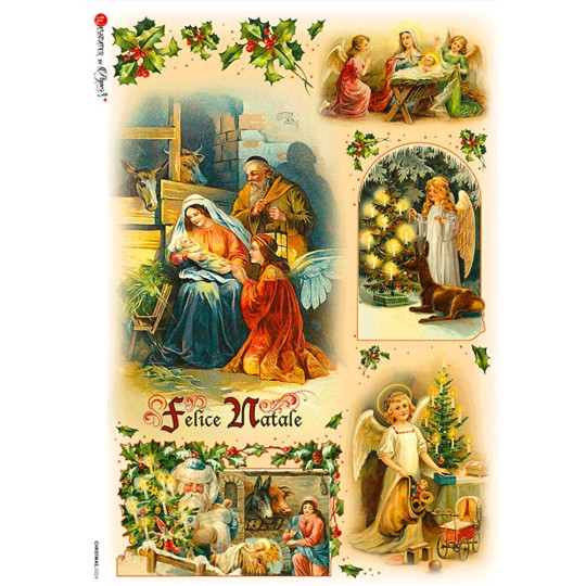 Nativity Scene and Christmas Angels Rice Paper Decoupage Sheet ~ Italy