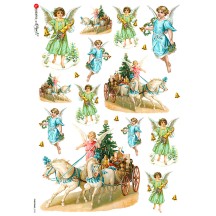 Christmas Angels and Horse Sleighs Rice Paper Decoupage Sheet ~ Italy