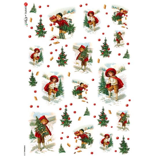 Christmas Children with Trees Rice Paper Decoupage Sheet ~ Italy