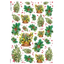 Christmas Holly and Greenery Rice Paper Decoupage Sheet ~ Italy
