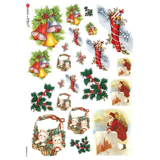 Mixed Christmas Images Rice Paper Decoupage Sheet ~ Italy