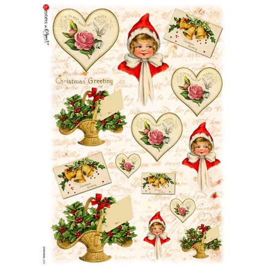 Christmas Babes and Hearts Rice Paper Decoupage Sheet ~ Italy