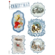 Blue Christmas Scenes Rice Paper Decoupage Sheet ~ Italy