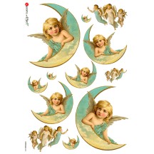 Angels and Moons Rice Paper Decoupage Sheet ~ Italy
