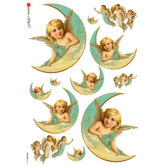 Angels and Moons Rice Paper Decoupage Sheet ~ Italy