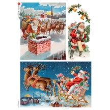 Santa on Christmas Eve Rice Paper Decoupage Sheet ~ Italy