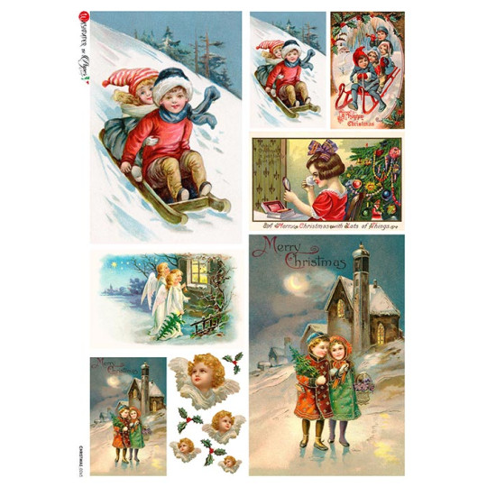 Vintage Christmas Cildren Rice Paper Decoupage Sheet ~ Italy
