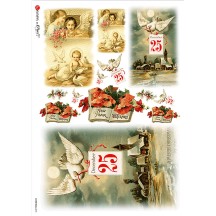 Mixed Vintage Christmas Scenes Rice Paper Decoupage Sheet ~ Italy
