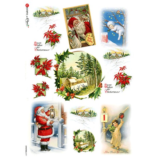 Mixed Vintage Christmas Scenes Rice Paper Decoupage Sheet ~ Italy
