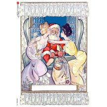 Santa and Women Vintage Christmas Scene Rice Paper Decoupage Sheet ~ Italy