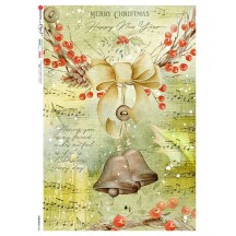 Christmas Bell Collage Rice Paper Decoupage Sheet ~ Italy