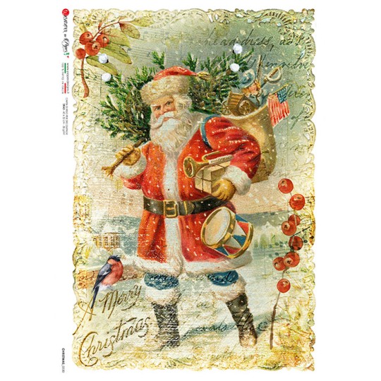 Santa with Drum Rice Paper Decoupage Sheet ~ Italy