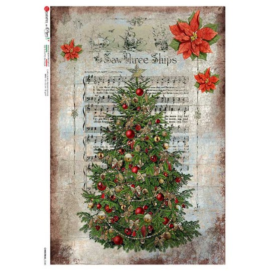 Music and Christmas Tree Rice Paper Decoupage Sheet ~ Italy