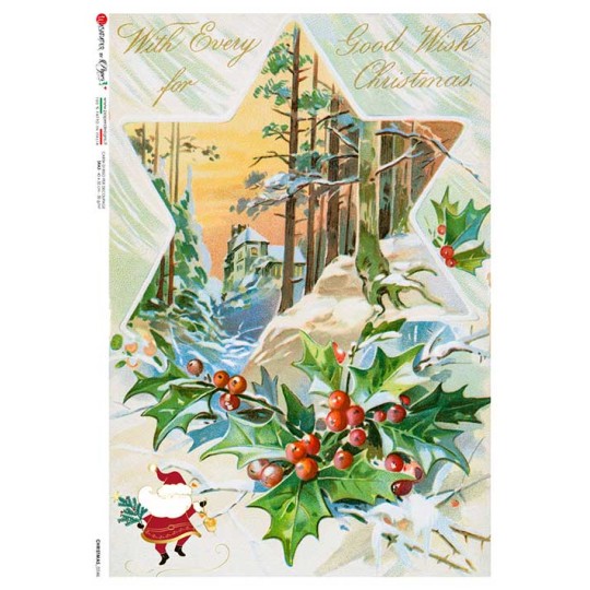 Nostalgic Christmas Scene Rice Paper Decoupage Sheet ~ Italy
