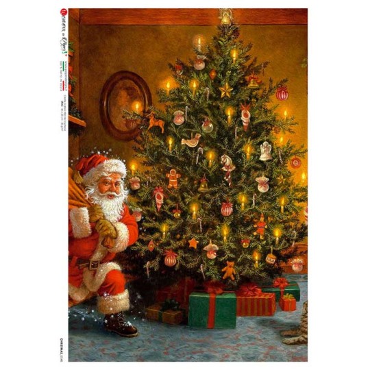 Santa with Tree Rice Paper Decoupage Sheet ~ Italy