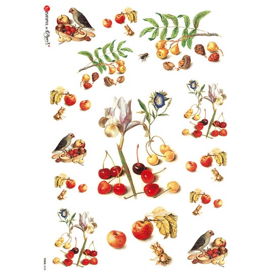 Cherries and Birds Rice Paper Decoupage Sheet ~ Italy