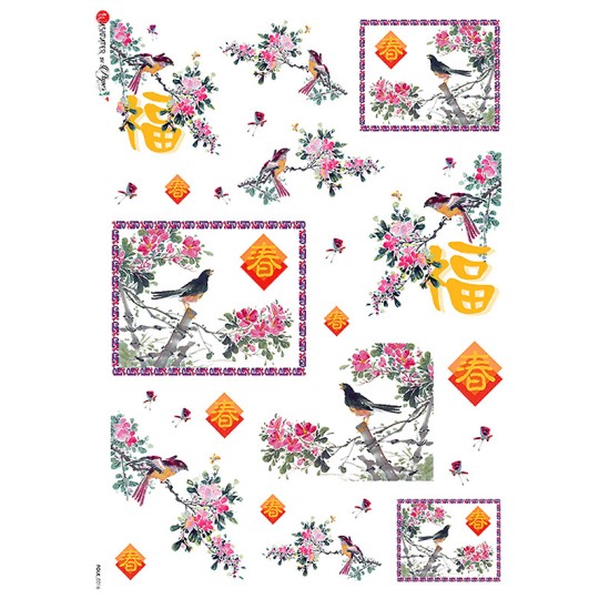Japonisme Bird and Floral Scenes Rice Paper Decoupage Sheet ~ Italy