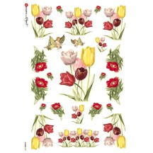 Mixed Tulips Floral Rice Paper Decoupage Sheet ~ Italy