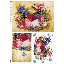 Folkloric Flowers Rice Paper Decoupage Sheet ~ Italy