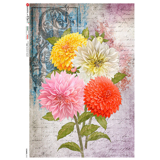 Large Chrysanthemum Collage Rice Paper Decoupage Sheet ~ Italy