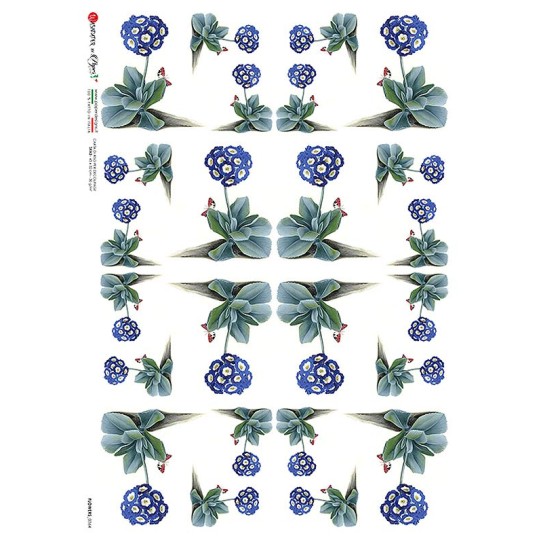 Blue Primrose Flowers Rice Paper Decoupage Sheet ~ Italy