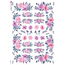 PInk and Purple Flowers Rice Paper Decoupage Sheet ~ Italy