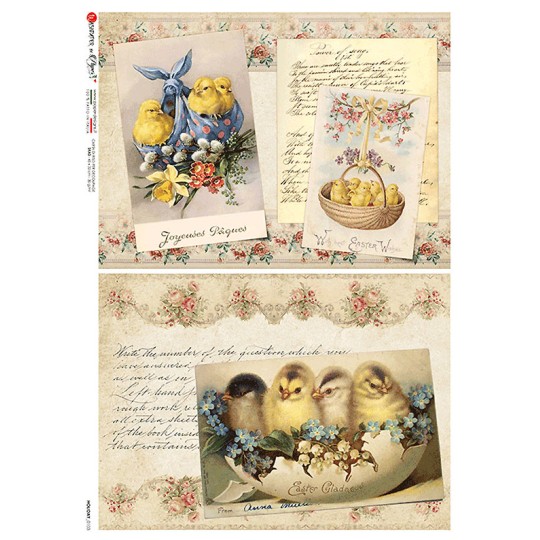 Old Fashioned Easter Chicks Collage Rice Paper Decoupage Sheet ~ Italy