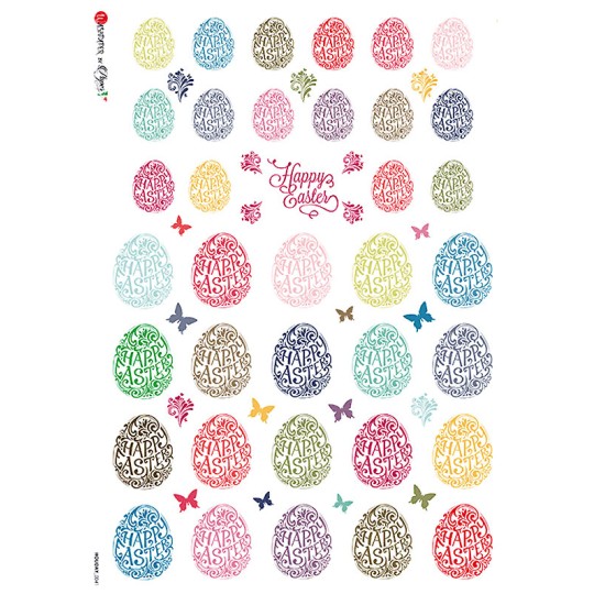 Colorful Script Easter Eggs Rice Paper Decoupage Sheet ~ Italy