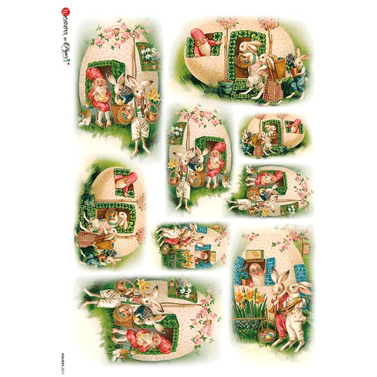 Easter Bunny Egg House Rice Paper Decoupage Sheet ~ Italy