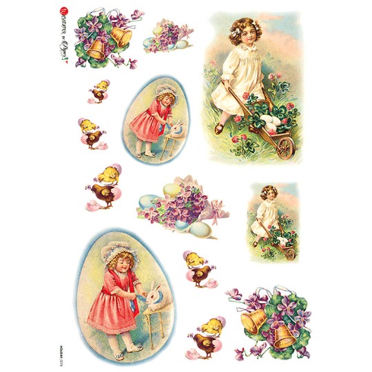 Vintage Easter Girls Rice Paper Decoupage Sheet ~ Italy